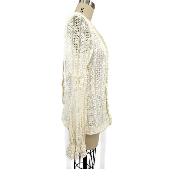 Vtg Fashioned by Gregory Blouse Womens 14 Ivory Lace Ruffles Long Sleeve Prairie - Picture 3 of 8